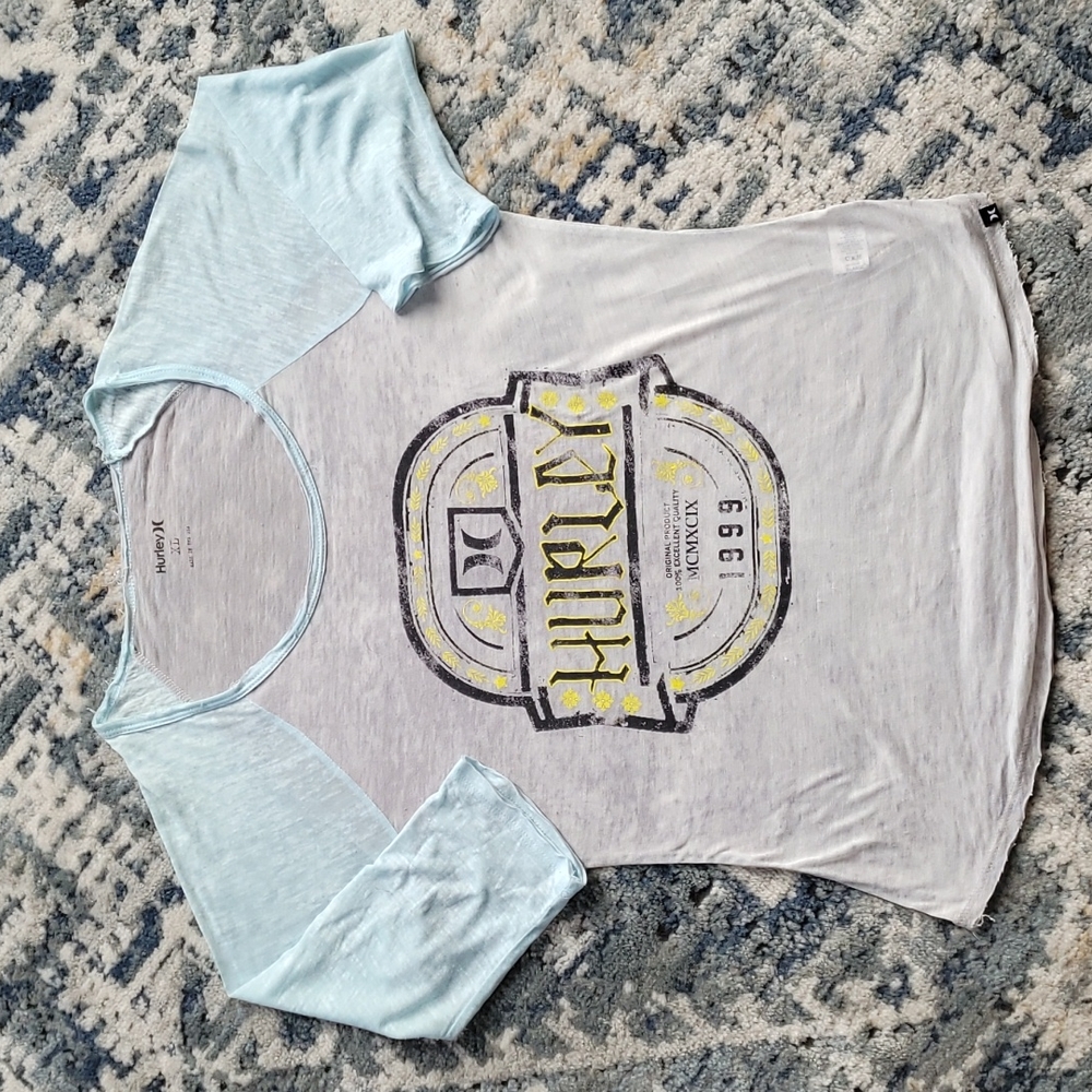 Hurley extra large women's burnout baseball T. Gray and light blue.